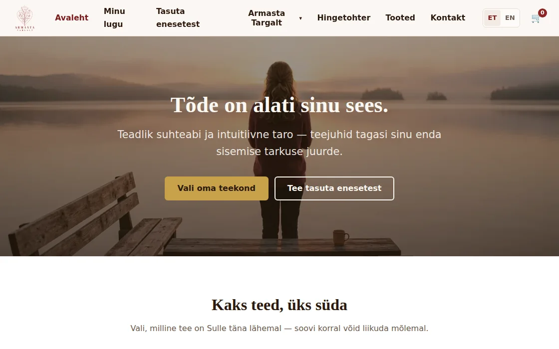 Screenshot of the Armasta Targalt intuitive self-discovery website