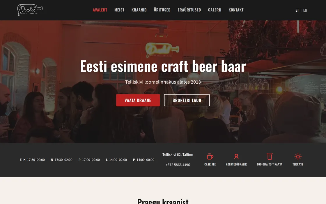 Screenshot of the Pudel craft beer bar website
